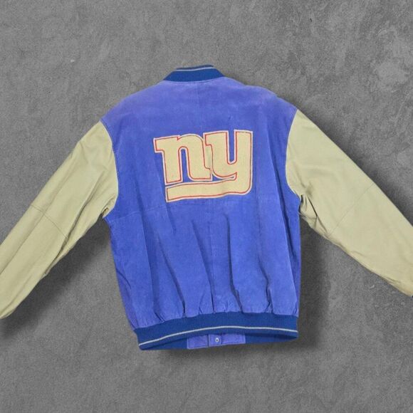 NFL New York Giants Varsity Bomber Leather Sleeve Jacket Large
